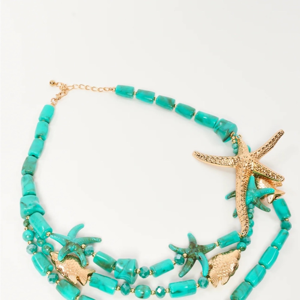 Elegant Turquoise and Gold Starfish Necklace